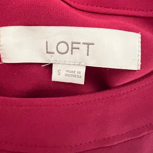 Loft Womens Chiffon Blouse Size Small Red Long Sleeve Pullover Blouson Hem - Picture 5 of 7